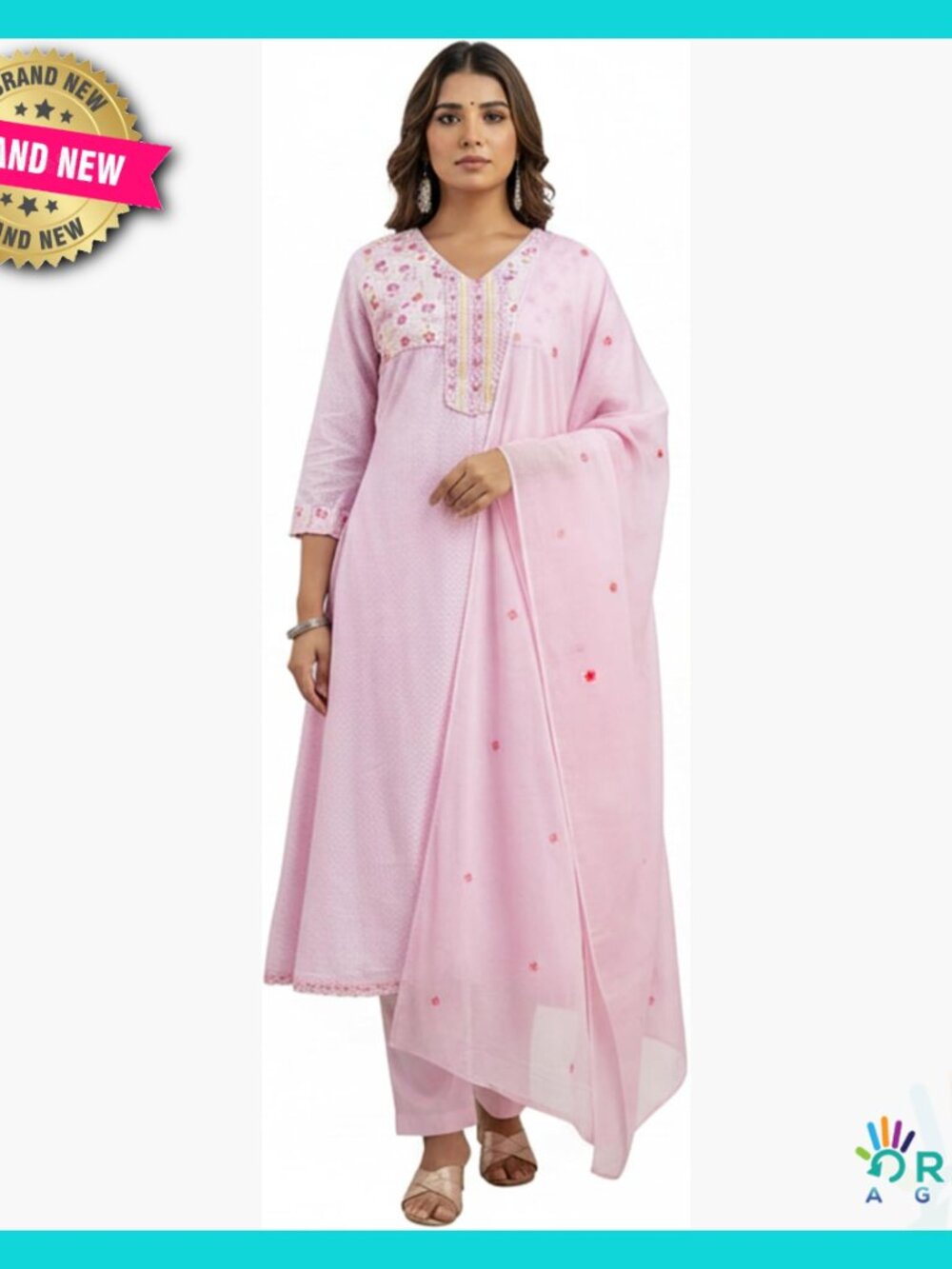 Embroidered Cotton Kurta Set Elegant A-Line Tunic Soft Lightweight Office Wear
